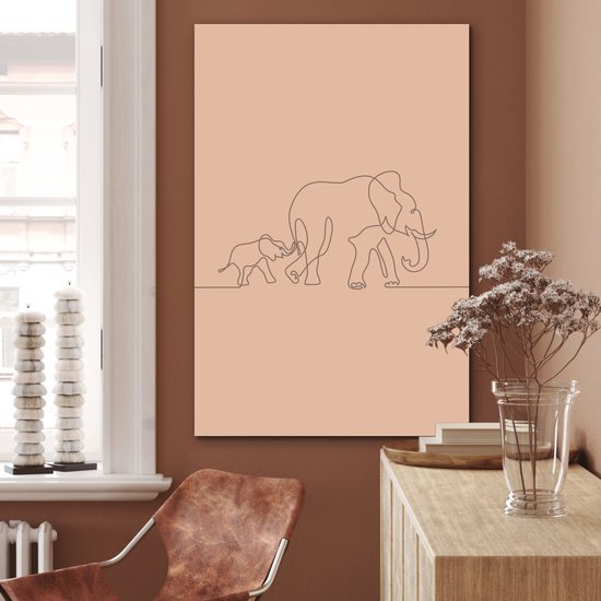 Décoration murale Métal - Aluminium Peinture Industrielle - Éléphant - Simple - Ligne - 80x120 cm - Dibond - Photo sur aluminium - Décoration murale industrielle - Pour le salon / chambre