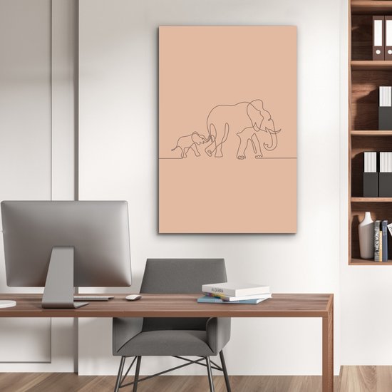 Décoration murale Métal - Aluminium Peinture Industrielle - Éléphant - Simple - Ligne - 80x120 cm - Dibond - Photo sur aluminium - Décoration murale industrielle - Pour le salon / chambre