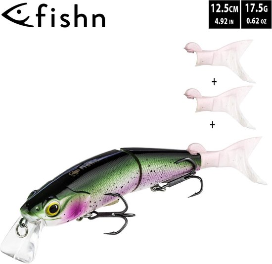 FISHN Hybride Swimbait MinnowOne, hardbait, kunstaas, 12,5 cm, 17,5 g, snoek, snoekbaars, baars en forel, met 2 reservestaartvinnen — afbeelding 3