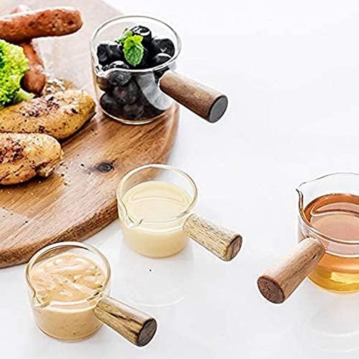 Glazen Melkkannetje - Koffie Server - Koffie Serveren - Met Houten Handvat - 50ML - Transparant