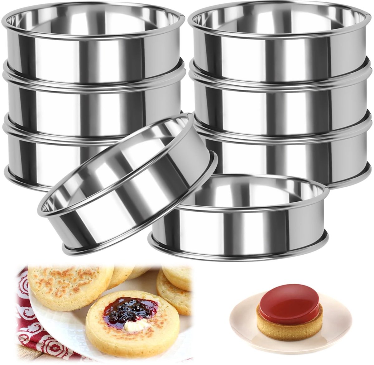 aladdien - Crumpet Rings - Bakringen - 8-delige set - 10.5 cm - Stalen Muffinringen - Ideaal voor Taarten - Perfect voor Bakliefhebbers