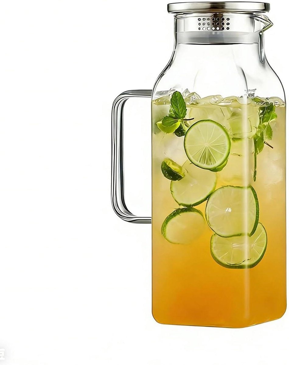 Glazen Kan - Drinkfles Deksel - Dranken Serveren - Transparant Zichtbaar - 2 Liter - Veelkleurig