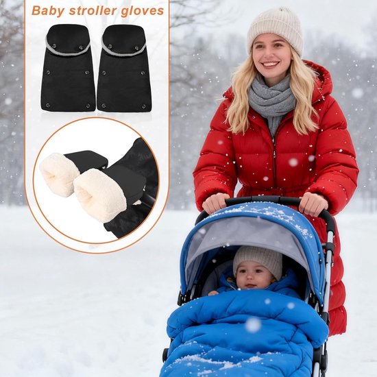 Kinderwagen Mof - Handwarmer Stuur - Baby Wandelingen - Waterdicht Fleece - One Size - Zwart — afbeelding 3