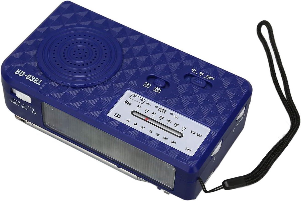 Noodradio - Hand Crank Radio - Buitenactiviteiten - Meerdere Laadopties - 16 x 9 x 6 cm - Blauw