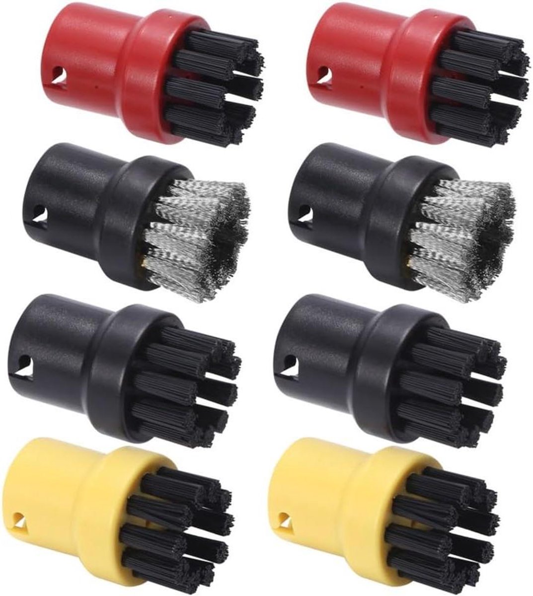 Stoomreiniger Borstels - Rond Gereedschap - Voegen Reinigen - Nylon en Staal - 8 Stuks - Multicolor