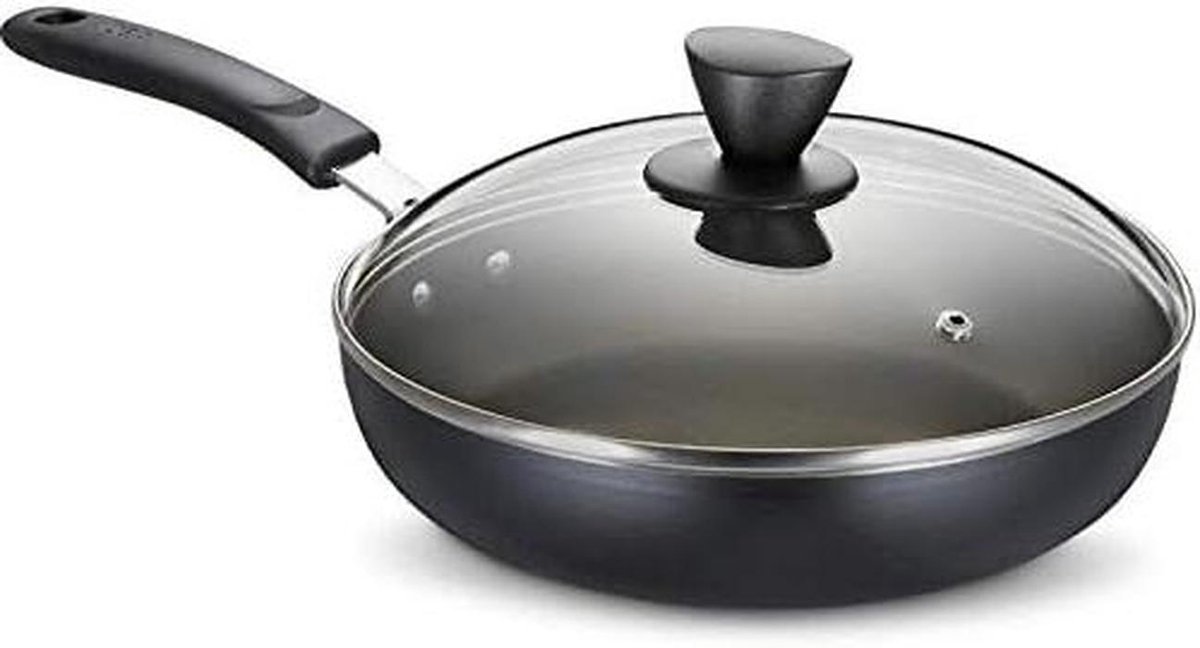 Koekenpan - Steakpan Pannenkoekenpan - Eten Bereiden - Platte Bodem - 26 cm - Zwart