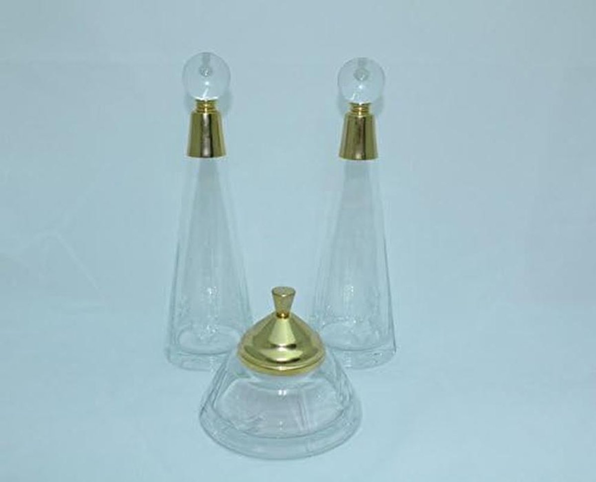 Make-up Tafel Set met Geslepen Glas en Gouden Metalen Accent