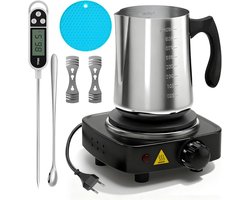 GOMETY Premium wassmelterset voor het maken van kaarsen, wassmeltpot met schenktuit doe-het-zelf kaarsen zelf maken, set bevat verwarmingsplaat, 900 ml gieter, roerlepel, lonthouder, thermometer