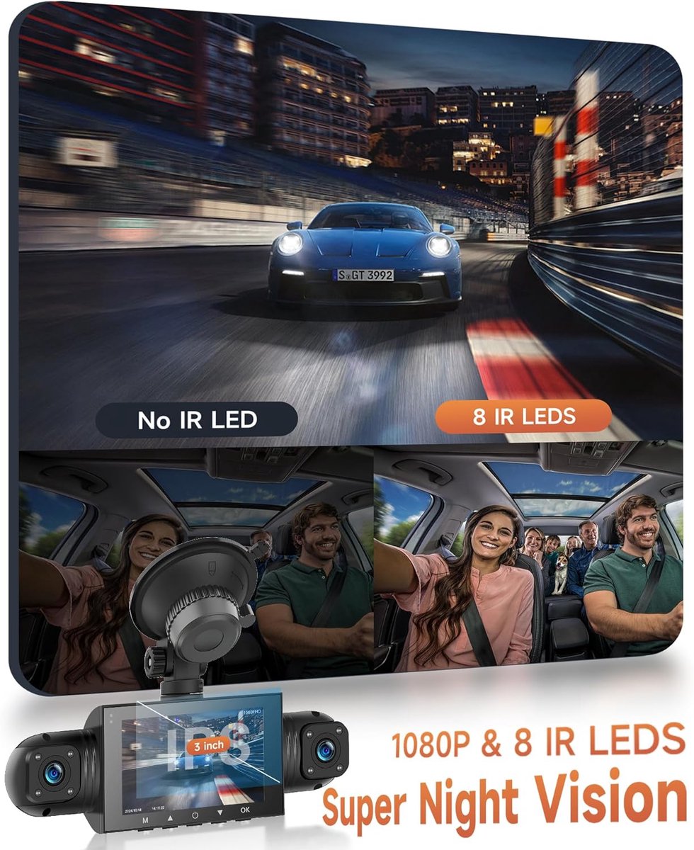 4-kanaals dashcam auto 360°, 4 camera's FHD 1080P voor en achter links rechts – foto 5