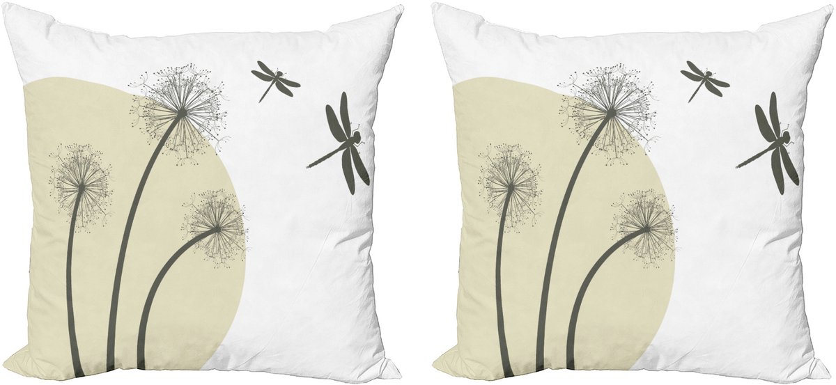 ABAKUHAUS Libellen Kussensloopset (2 stuks), Paardenbloem Lente Kunst, 50 cm, Bruin Legergroen