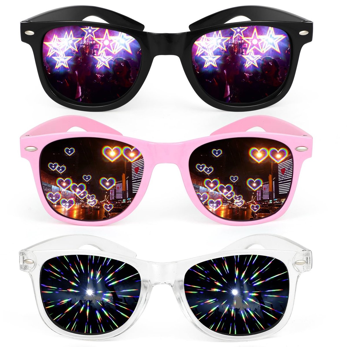 aladdien - Diffractieglazen - 3D Prisma - Regenboog Hart Ster Effect - Uniseks - Lichte Breking Bril - Rave Zonnebril - Geschikt voor Concerts Festi..