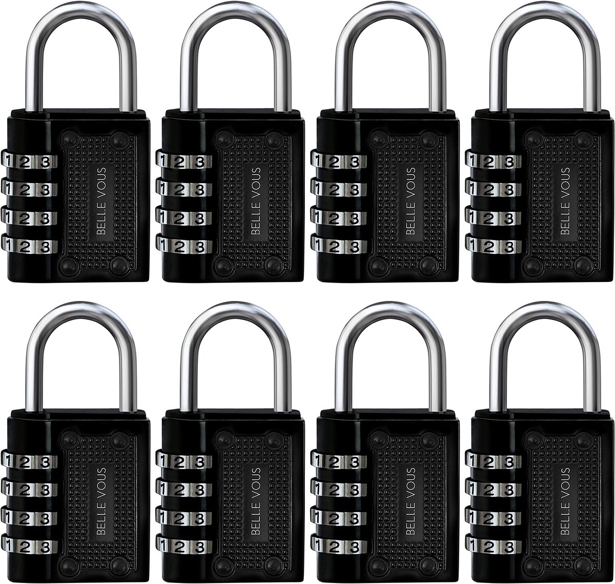 ONF3 - Zwarte Combinatie Hangslot - Veiligheids Slot - 8 Pak - Waterdicht en Zware Kwaliteit - Voor Gym en School Lockers - Beveilig je waardevo...