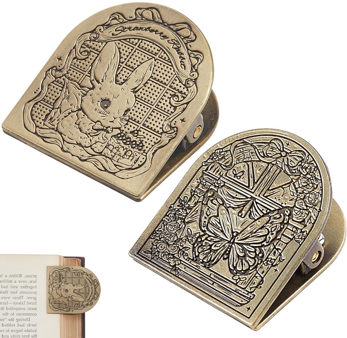 SPHProducts - Vintage Metal Boek Clips - Set van 2 - Paginahouders voor Boeken - Antiek Brons - Decoratieve Clips - Creatieve Boekensteunen - Geschikt ...