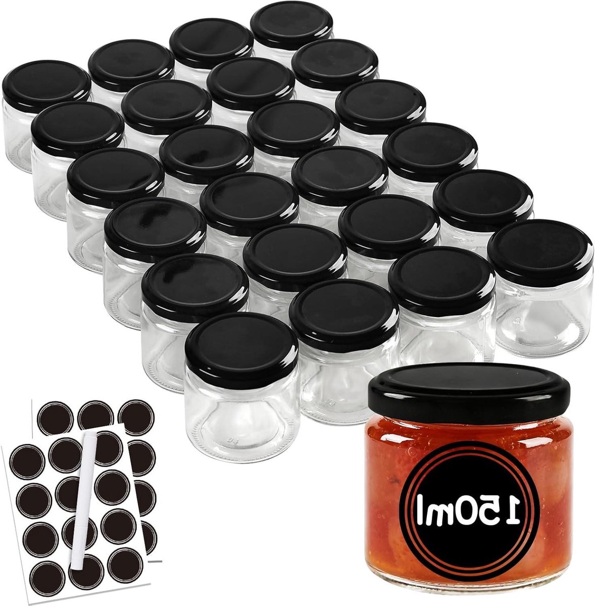 Jampotten - Inmaakpotten klein - Keuken opbergen - Vaatwasmachinebestendig - 150 ml 24 stuks - Transparant