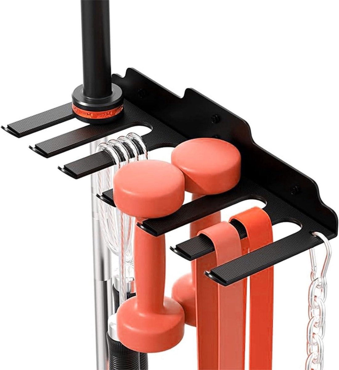 Halter Wandhouder - Fitness Rek - Sportapparatuur Opbergen - Afzonderlijke Tandopstelling - 7 Haken - Mat Zwart