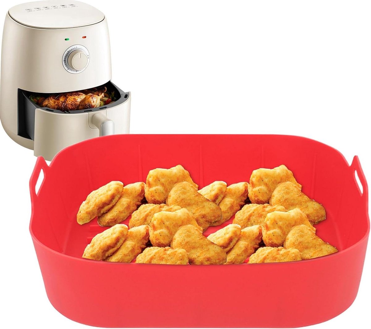 Airfryer Siliconen Voeringen - Vierkante Mand Inserts - Gezond Koken - Herbruikbaar en Anti-aanbak - 223 cm - Rood