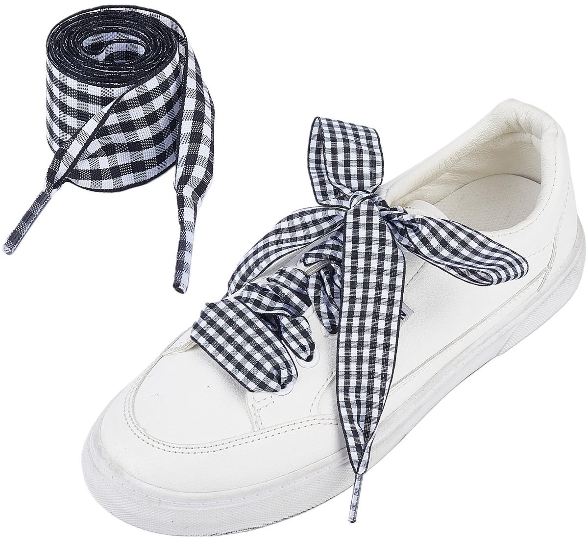 aladdien - Platte Geruite Schoenveters - 2,5 cm Breed - Voor Gym- en Sportschoenen - Duurzaam - 2 Paar - Geschikt voor sneakers - Perfect voor sport...