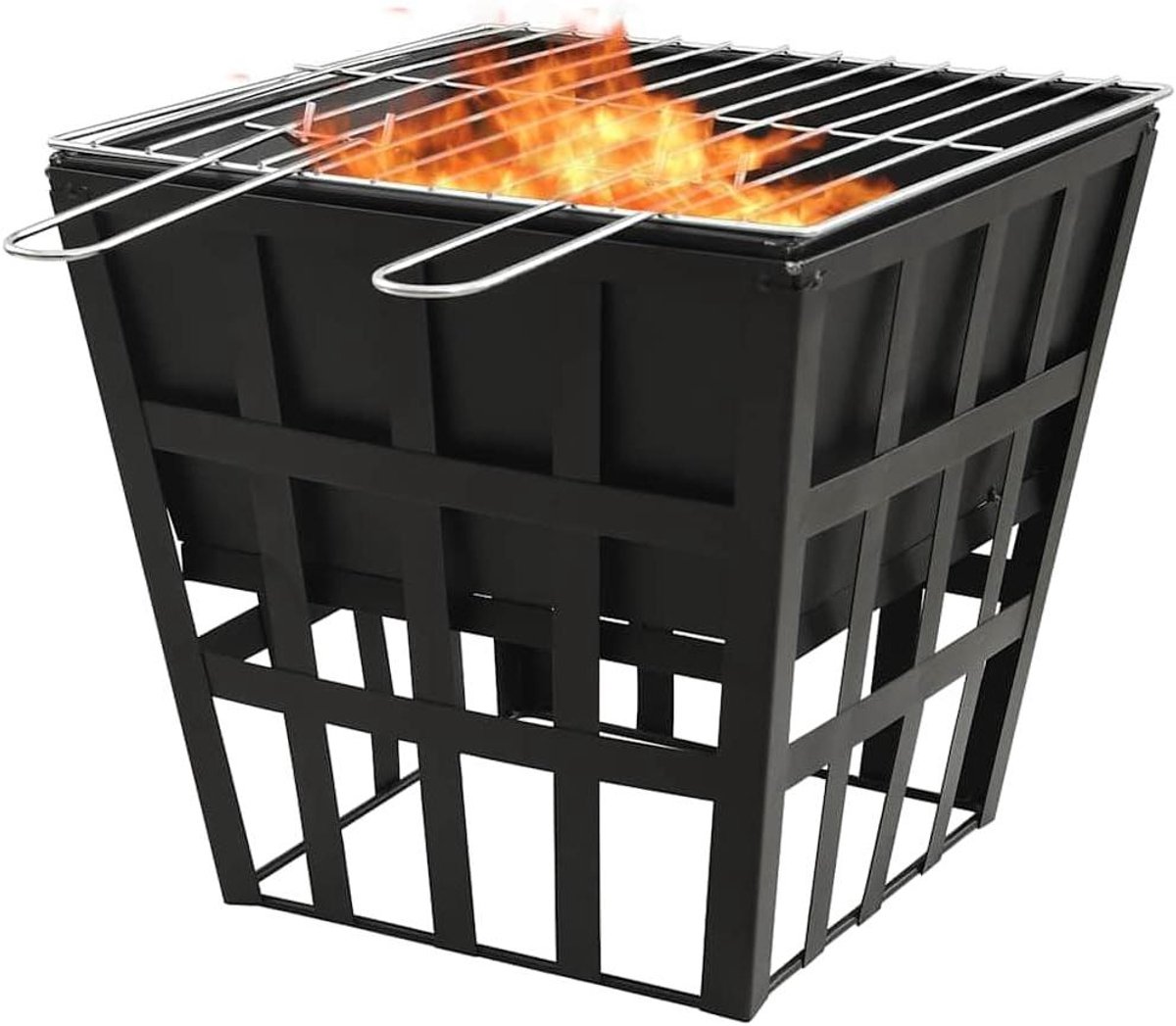 Buitenhaard Barbecue - Terrashaard Vuurkorf - Gezellige Bijeenkomsten - Draagbaar Staal Ontwerp - 34x34x48 cm - Zwart