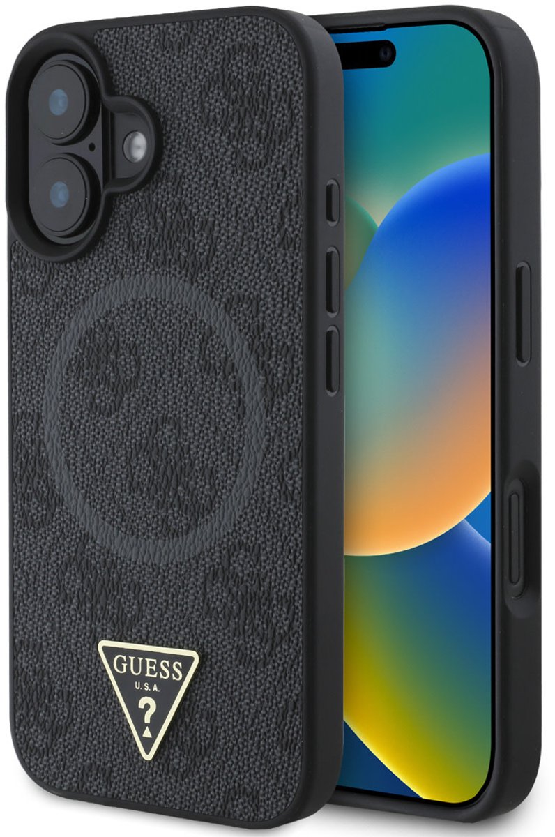 Guess telefoonhoesje voor iPhone 16 - MagSafe geschikt - Zwart