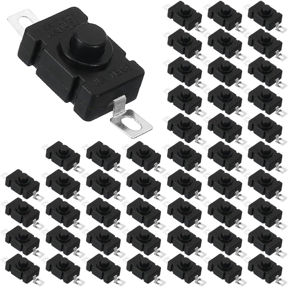 Zelfvergrendelende microdrukknopschakelaar KAN-28 - 50 stuks - 2-pins aan/uit-schakelaar voor zaklampen
