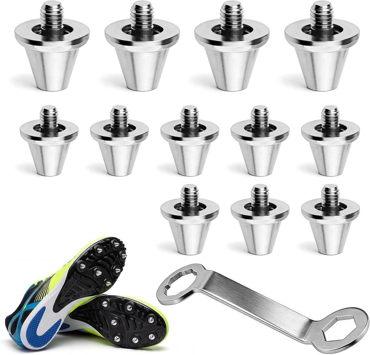 Set van 12 Voetbalschroefpinnen met Vervangcaps [4 x 13 mm + 8 x 11 mm] Inclusief Studsleutel voor Voetbalschoenen, Universele Draad voor Zacht Gras en Duurzaam Gebruik
