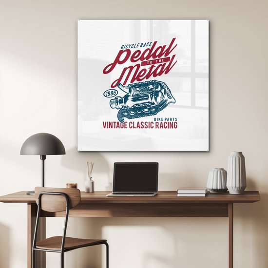 ® Glasschilderij 90x90 cm - Schilderij acrylglas - Fietspedalen - Retro - Quote - Foto op glas - Muurdecoratie woonkamer - Wanddecoratie slaapkamer - Schilderijen