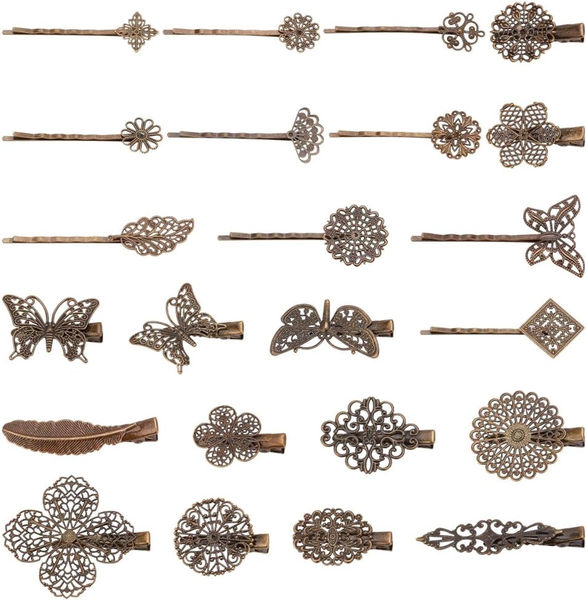 TTGoods - Haarspelden set vintage retro blad bloem vlinder messing antiek brons - 23 stuks