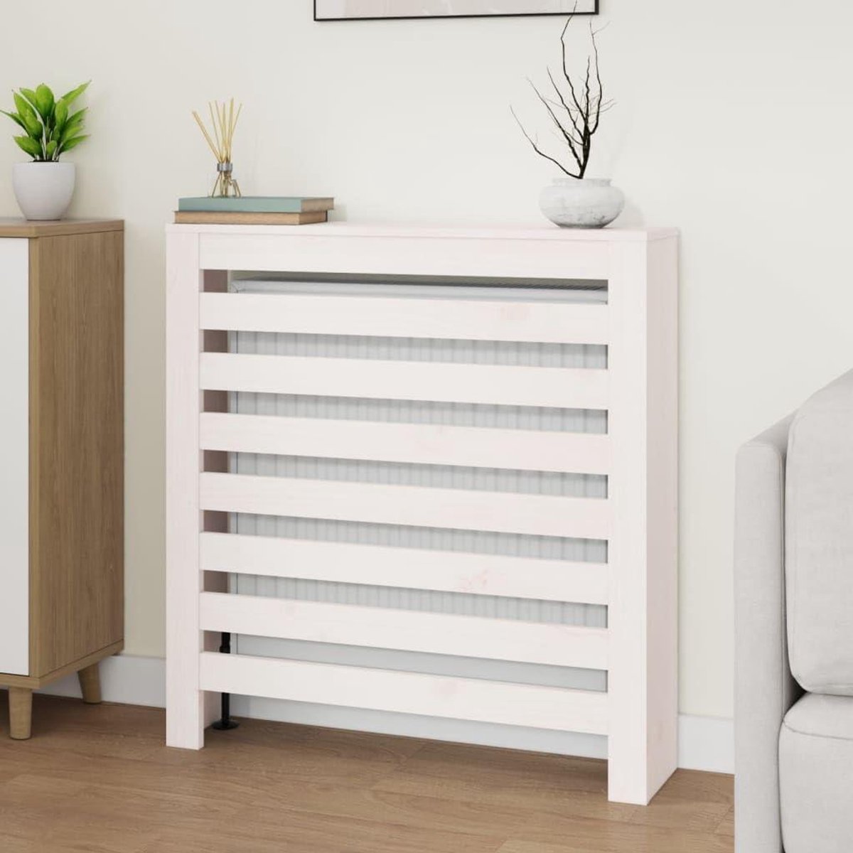 Radiatorombouw Hout - Verwarming Cover - Woonkamer Decoratie - Extra Plank Ruimte - 79.5x19x84 cm - Wit