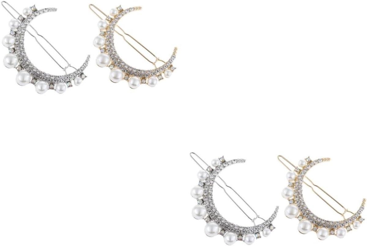 Maan Haarspeld - Strass Clips - Haar Stijlen - Parel Decoratie - 4 stuks - Goud Zilver