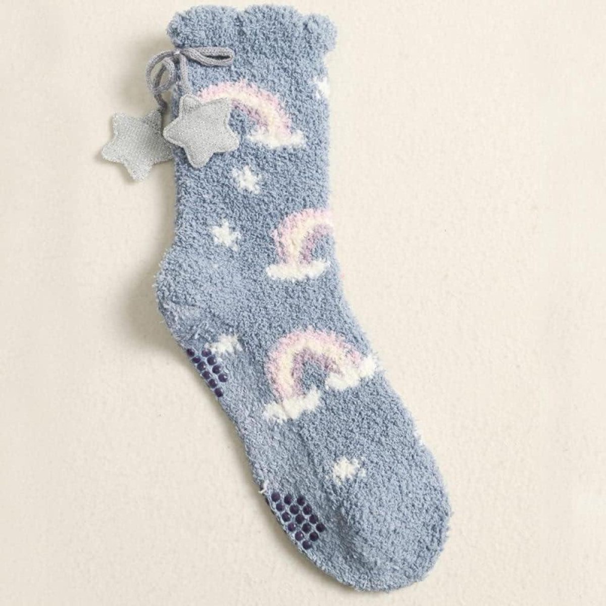 Warme Huissokken - Slippersokken Dames - Comfortabel Thuis - Antislip Zolen - One Size - Blauw Regenboog