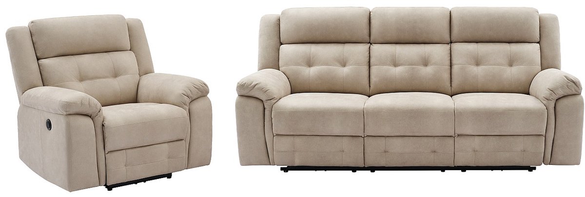 Vente-unique Elektrische driezitsrelaxbank en -fauteuil van bruin microvezel ORTIANO