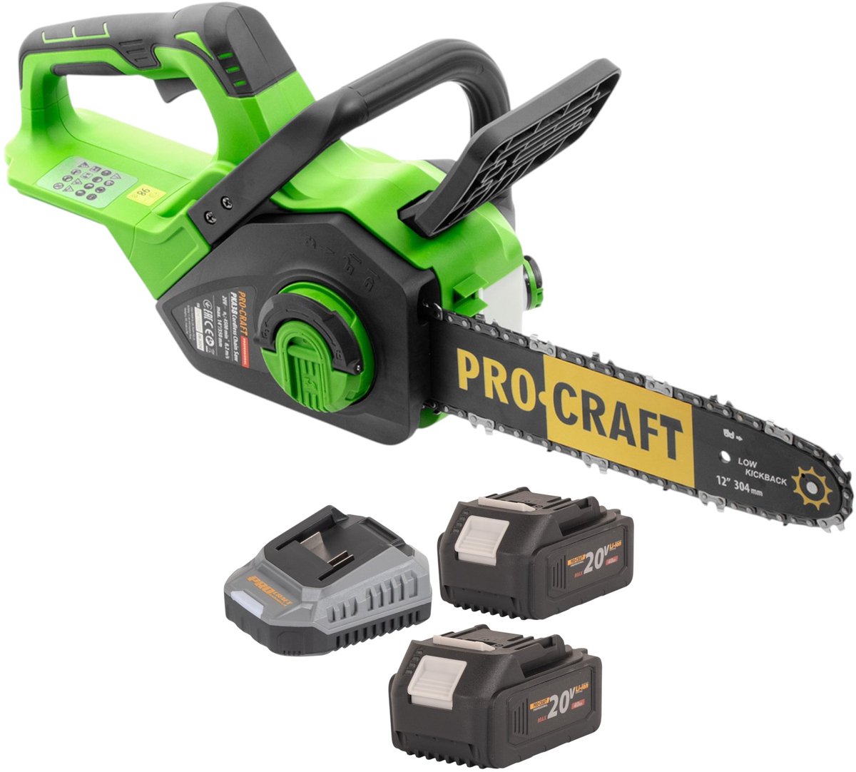 Procraft PKA38 accukettingzaag 20 V 304 mm borstelloos + 2x accu 4,0 Ah + oplader