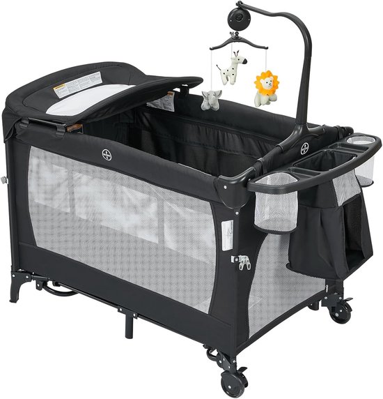 4-in-1 Multifunctioneel Campingbedje - Co-Sleeper, Reiswieg, Verschoontafel & Babybox - Inklapbaar - Inclusief Matras, Speelboog & Reistas - 0 tot 36 Maanden