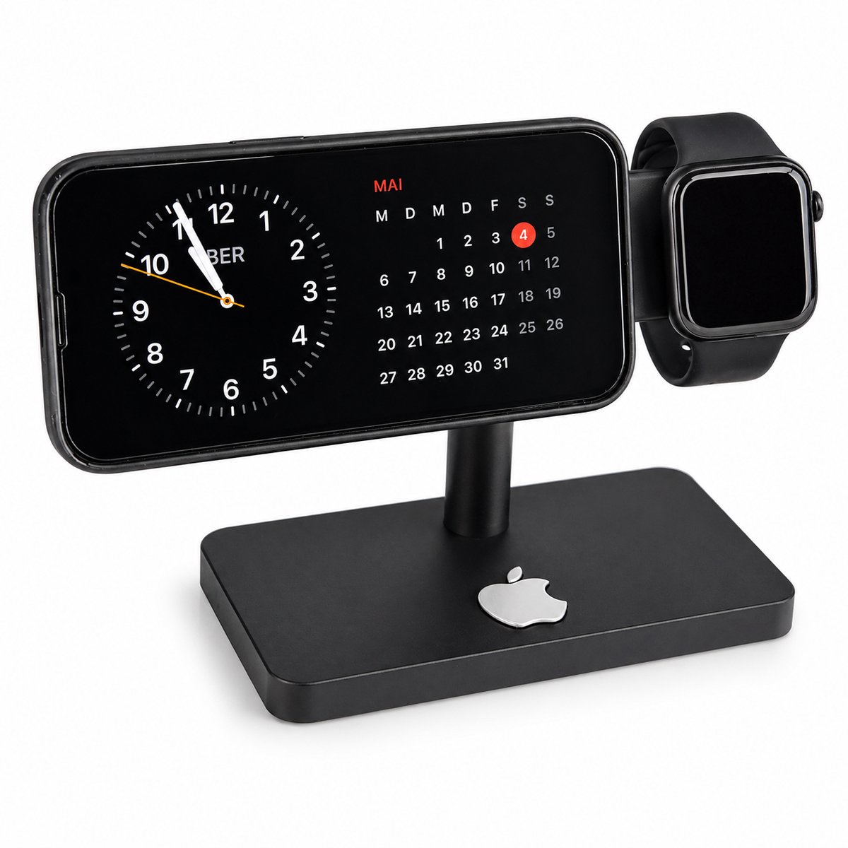 MagSafe Oplader Stand Voor iPhone En Apple Watch - Telefoon Houder Bureau Nachtkastje - Geschikt Voor Apple MagSafe 2024 - iPhone 12 13 14 15 16 Dock - StandBy Mode Standaard Met Watch Charger Houder - Zwart