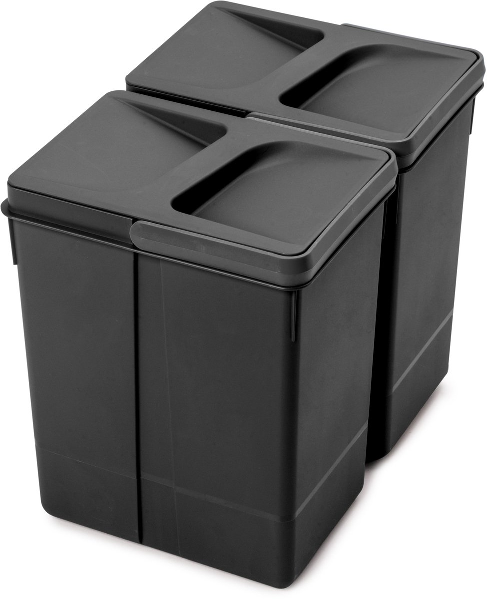 Emuca Kit van Recycle keukenlade prullenbak kit Recycle hoogte 266mm, 2x15liter, 2x7liter, Plastic, Zwart