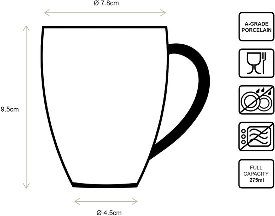 vtwonen - Mugs avec oreille - Set de 6 - Wit/ Or - Porcelaine - 250ml