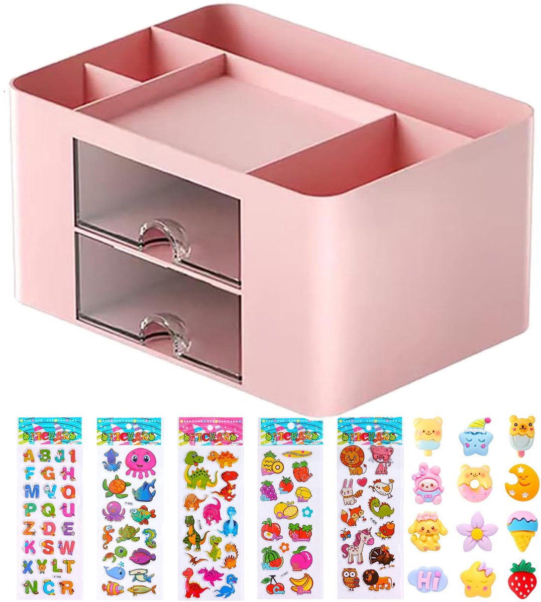 Allecto - Bureau-organizer - Multifunctioneel - Ruimtebesparend - Roze - Tafelorganizer - 5 vakken - Geschikt voor kantoor en thuis