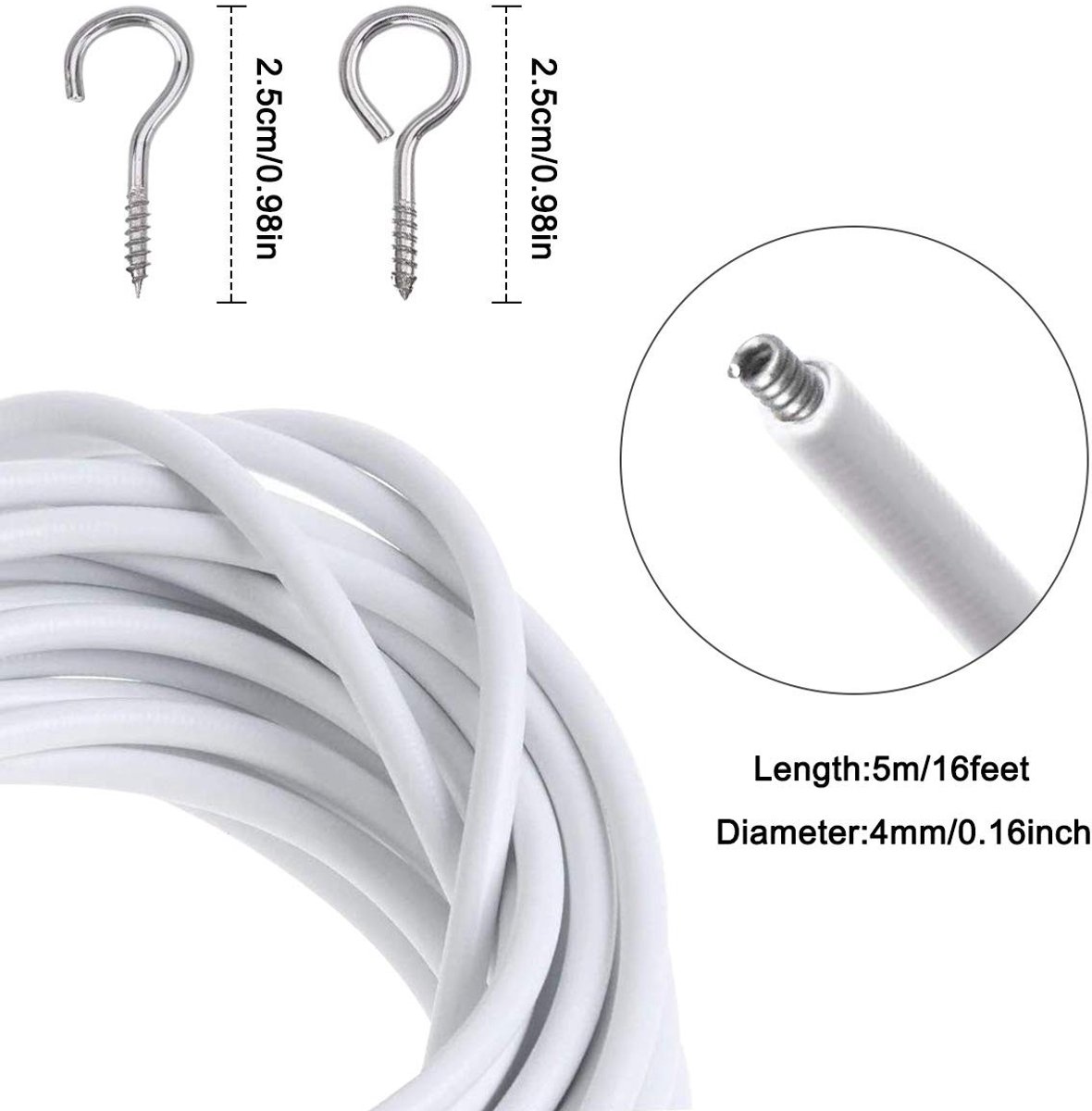 Allecto - Gordijndraad - Gordijnkoord set - 10 m wit - Haken en ogen set - Geschikt voor venster decoratie - 20 paar haken en ogen