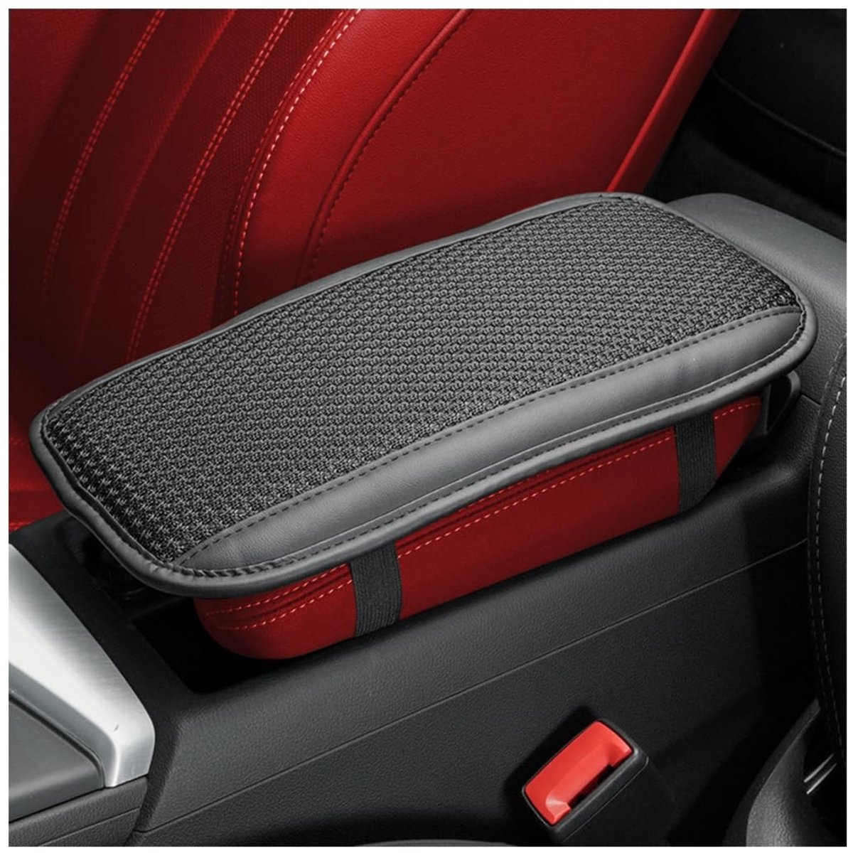 Allecto - Afdekking middenconsole - Antislip kussen - Ademend leren kussen - Zwart - Auto accessoires - Universeel - 31.5x18.5cm