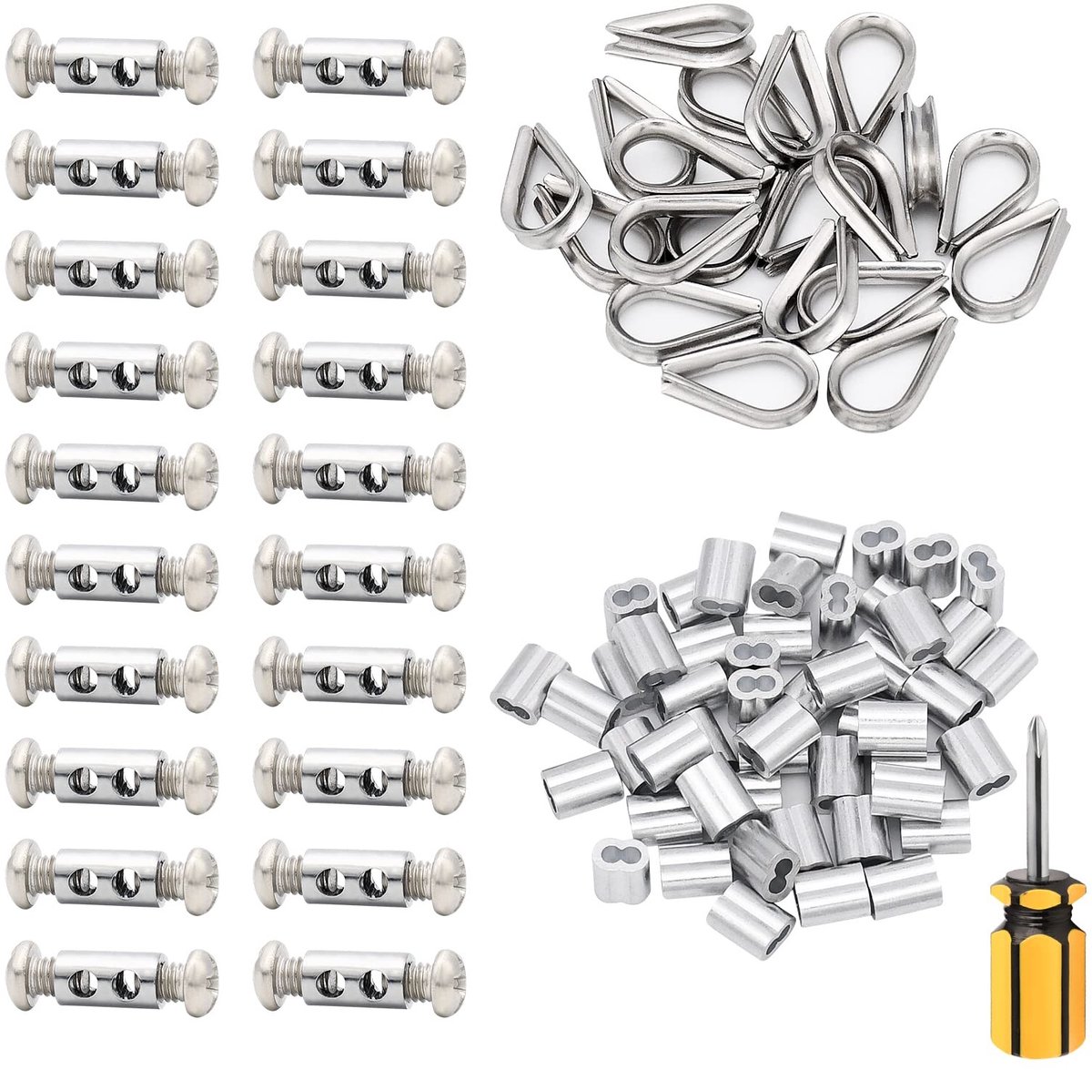 Allecto - Vingerhoedje - Kabel huls - Perfect voor hobbyprojecten - 20 stuks - Aluminium krimpsleeves 50 stuks - Handig voor 1/16 inch draad