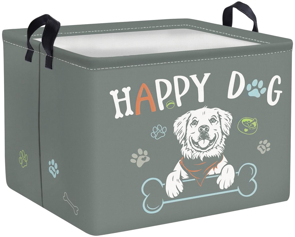 Allecto - Waterdichte Opbergmand - Grijs - Gelukkige Hond - Speelgoed Opbergmand - Voor Binnen en Buiten - 40x30x30 cm
