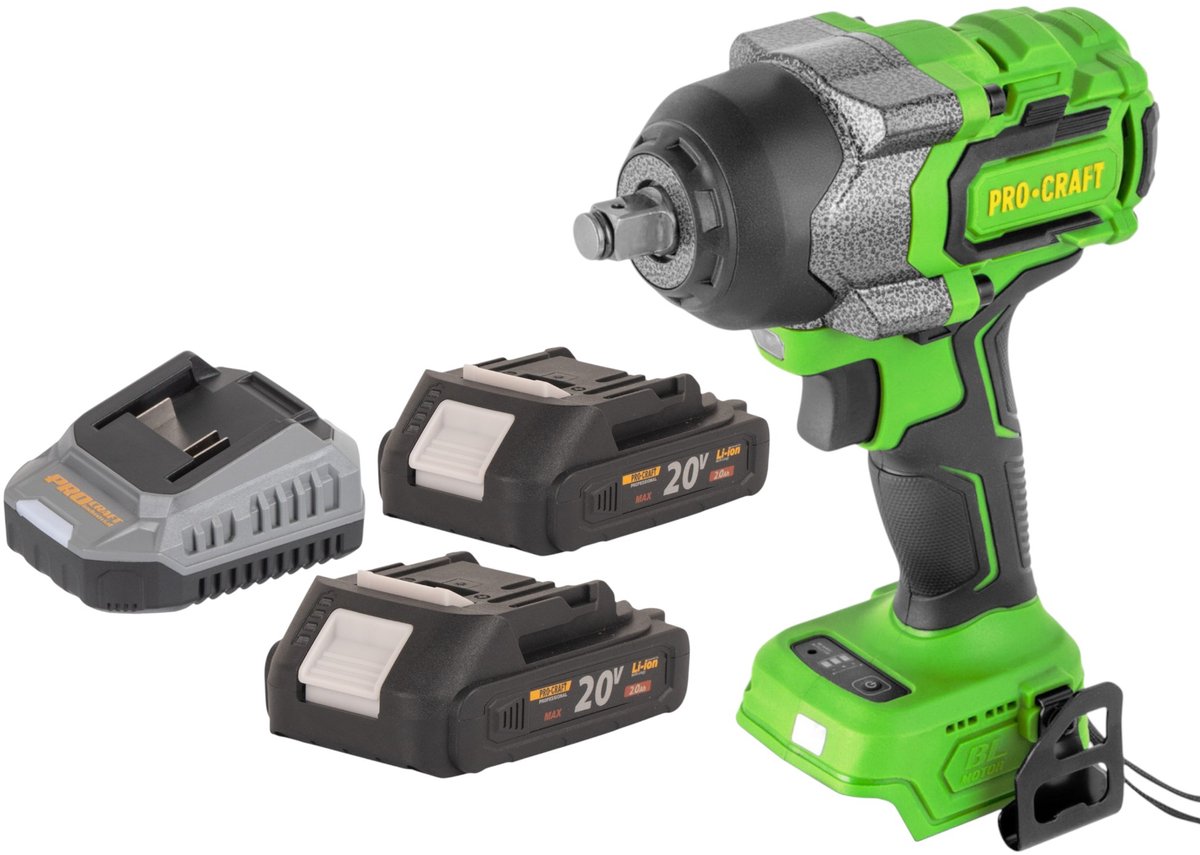 Procraft PWA36bb accu-slagmoersleutel 20 V 850 Nm 1/2" borstelloos + 2x accu 2,0 Ah + oplader