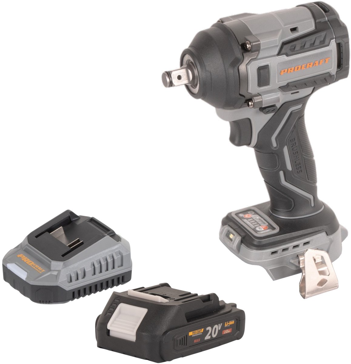 Procraft Industrial IW550Abb accu slagmoersleutel 20 V 550 Nm 1/2" + 1x accu 2,0 Ah + oplader