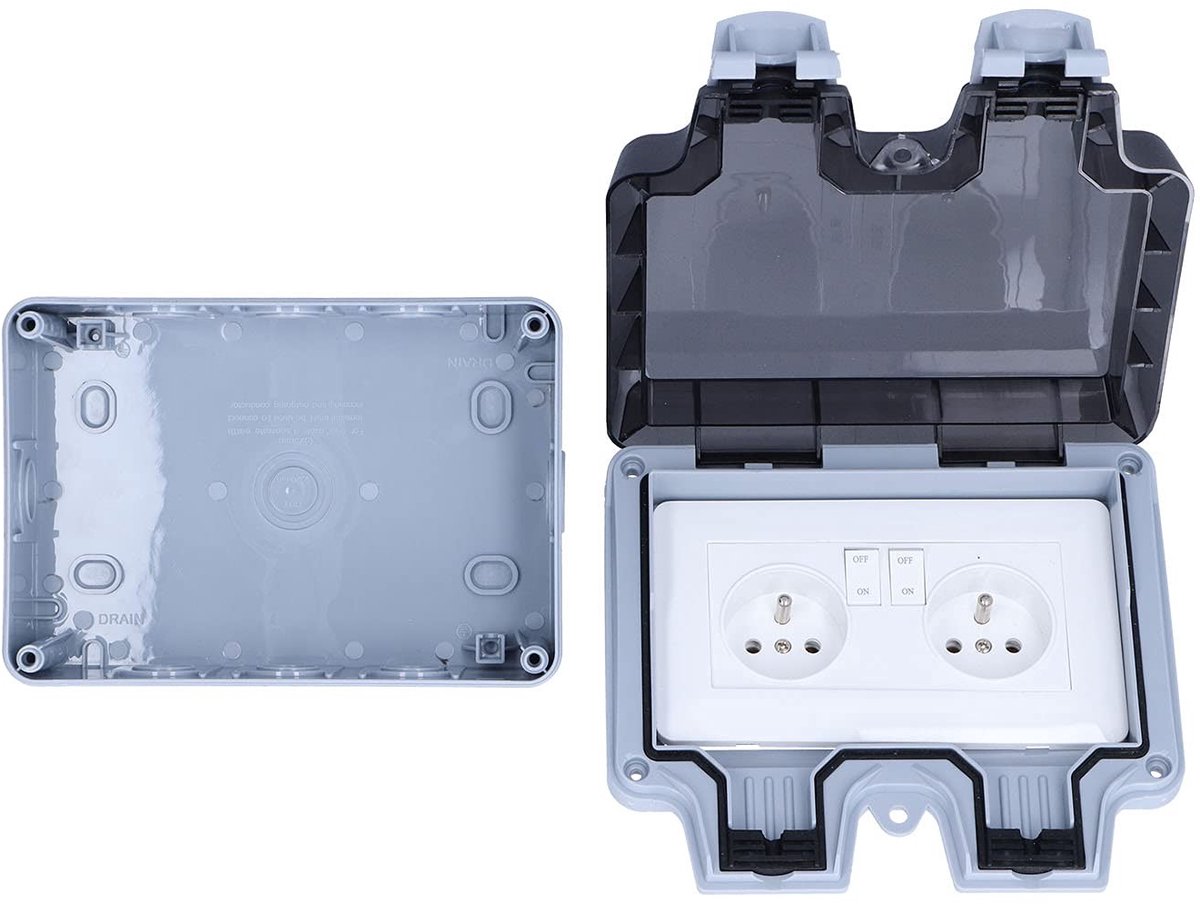 Allecto - Waterdichte Buitenstopcontact - IP66 Buitenwandcontactdoos - Weerbestendig en Dubbel - Bescherming tegen Stof en Temperatuur - 250V 16A -...