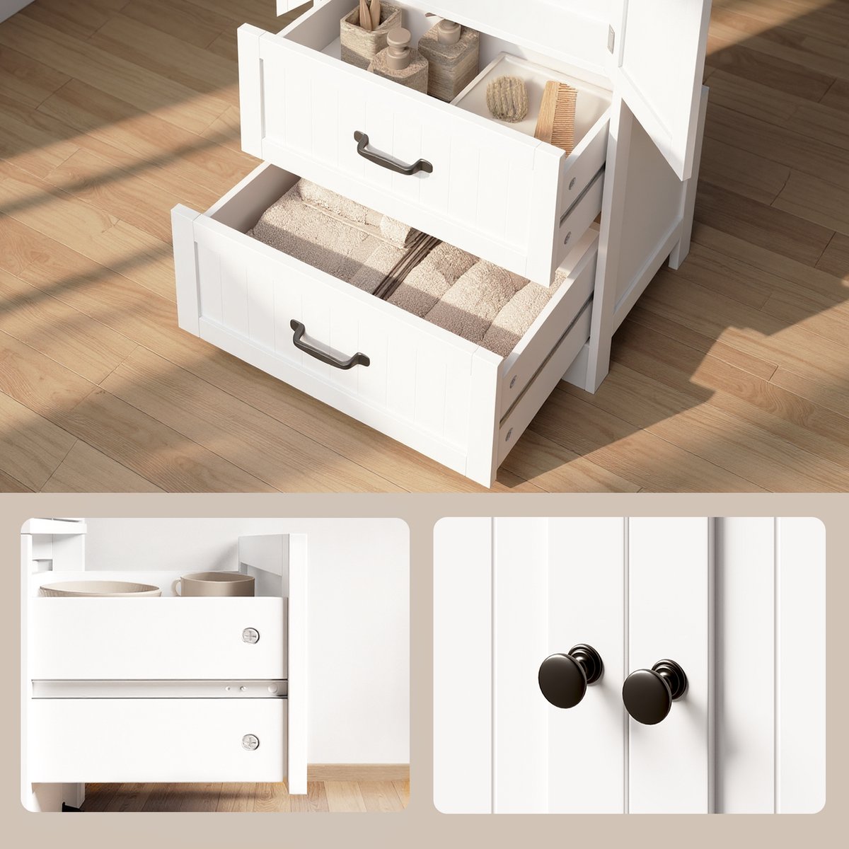 Xbro Keukenkast Vrijstaand met Verstelbare Planken – Met 2 Lades en 2 Deuren – Opbergkast – Voor Keuken, Eetkamer of Wasruimte – 60 x 30 x 110 cm – Wit — cadeau in Cadeau-ideeën - foto 4
