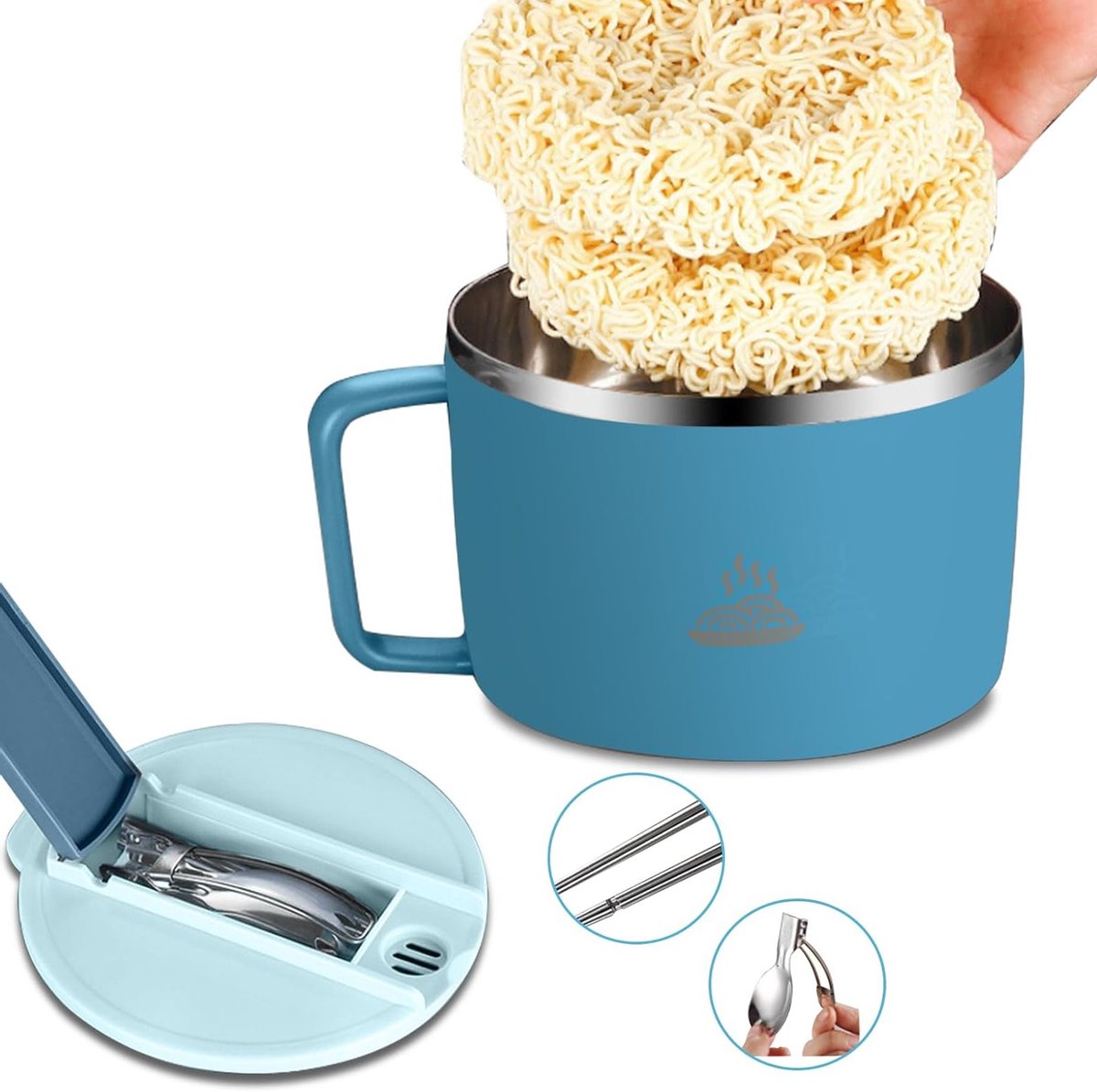 Instant Noodle Bowl - 1300 ml Capaciteit - Inclusief Lepel en Sticks