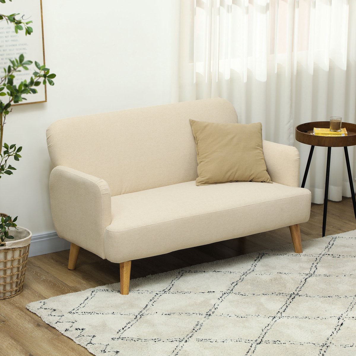 Wishdor 2-Zitsbank - Dikke Zitting En Armleuningen - Elegant Ontwerp - Voor Woonkamer - Fluweelzachte Bekleding - Crèmewit - 130 X 74 X 79 Cm Crème wit
