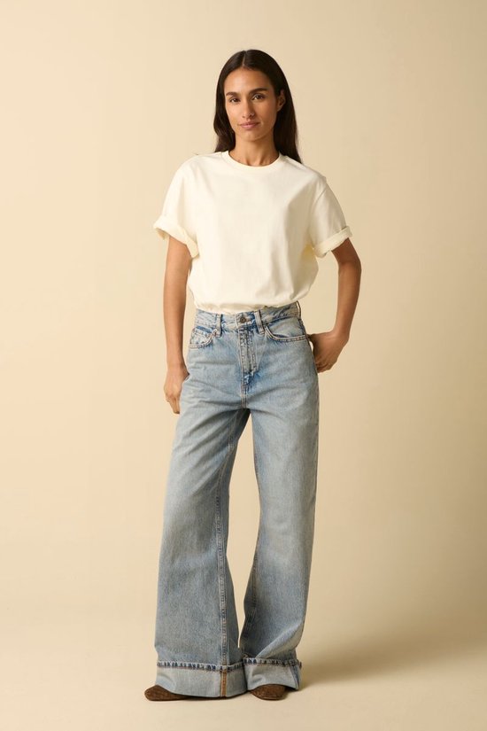 Lichtblauwe High Waist Wide Leg Jeans Met Omgeslagen Pijpen