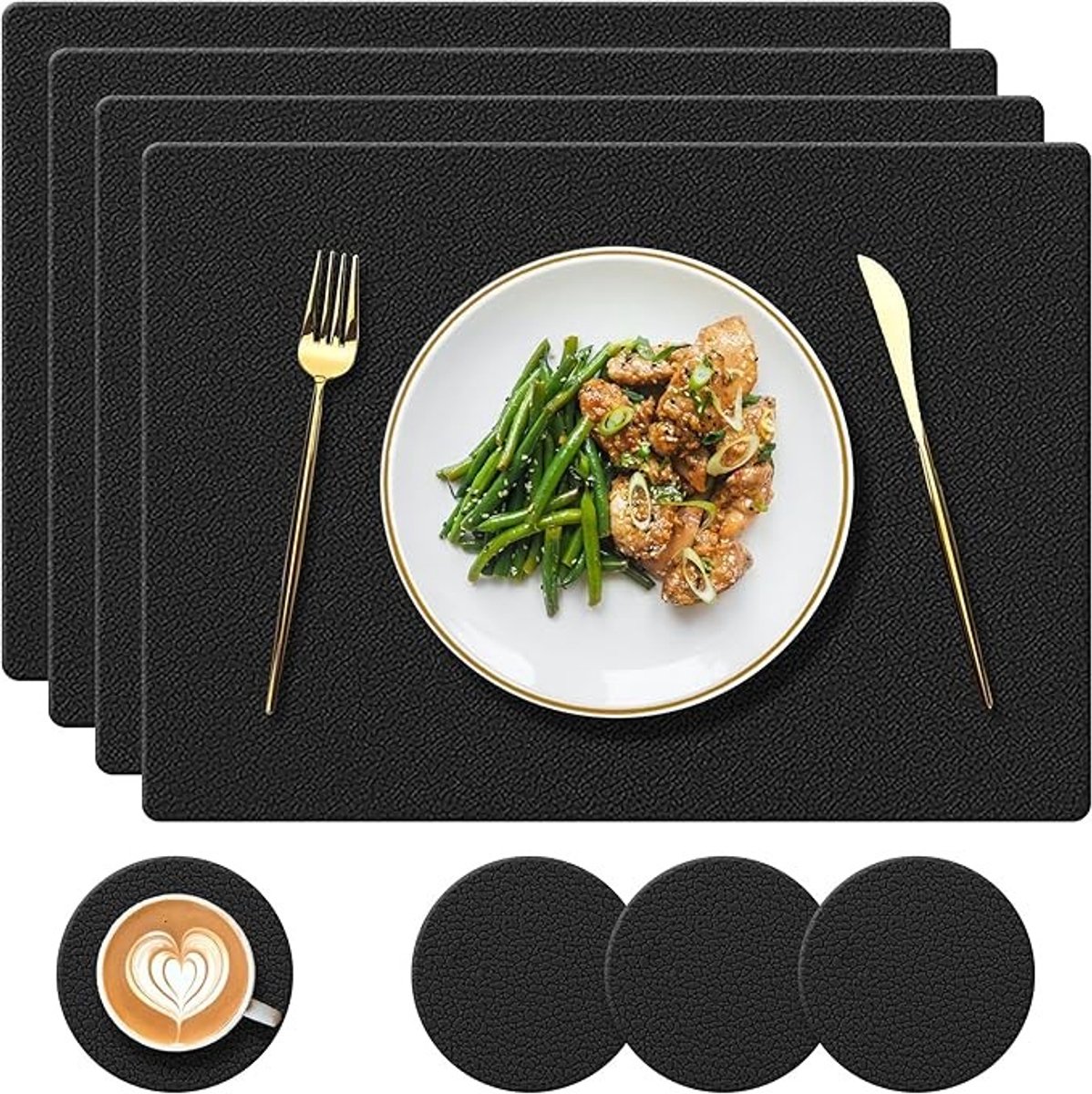Siliconen placemat set van 4 - hittebestendig, antislip en waterdicht - zwart