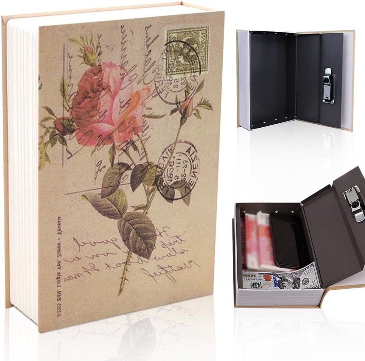 Veiligheid in Boekenstijl: Boxwood Kluis met Combinatieslot voor Geld, Sleutels en Waardevolle Voorwerpen (Roze Dagboek Ontwerp)